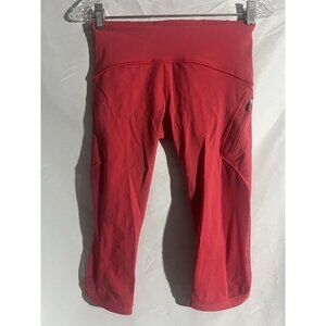 Lululemon Athletica Crop Leggings Side Pocket Mesh Inset Coral Red Exerc…
